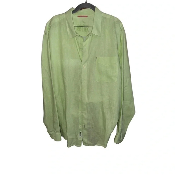 Tommy Bahama Lime Green 100% Linen Long Sleeve Button Down Shirt Size XL - Picture 2 of 6